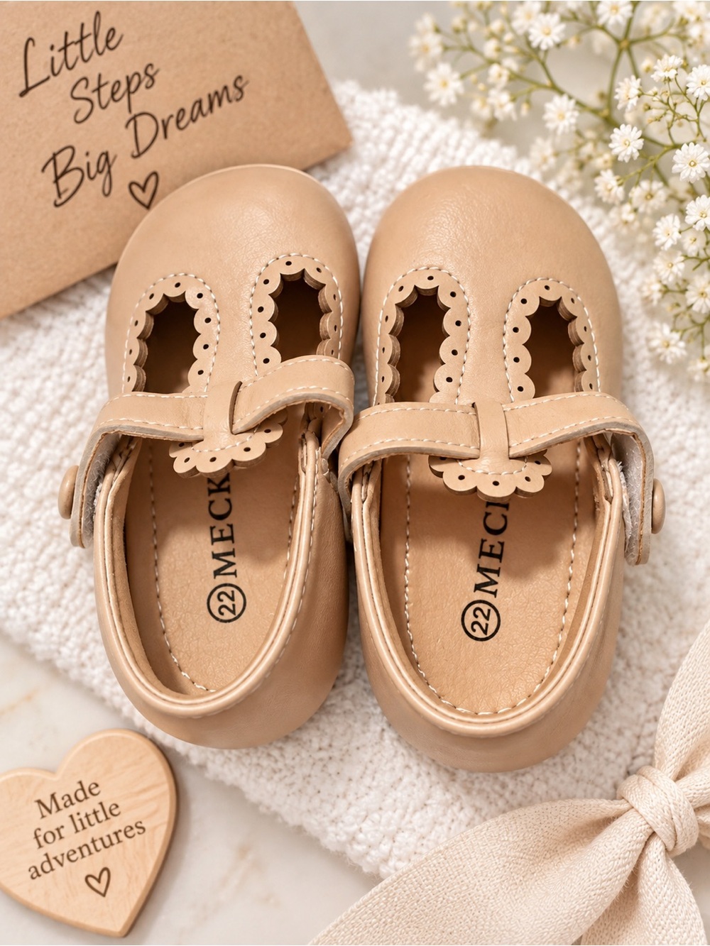 MECKIOR Baby Girls’ Beige Shoes – Size 22